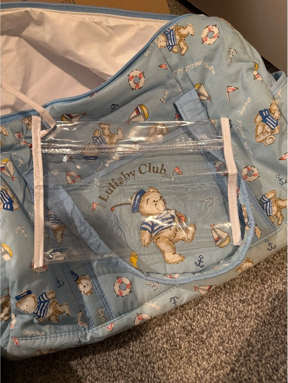 Vintage Lullaby Club Baby Diaper Bag with Changing Pads and Clear Pouch